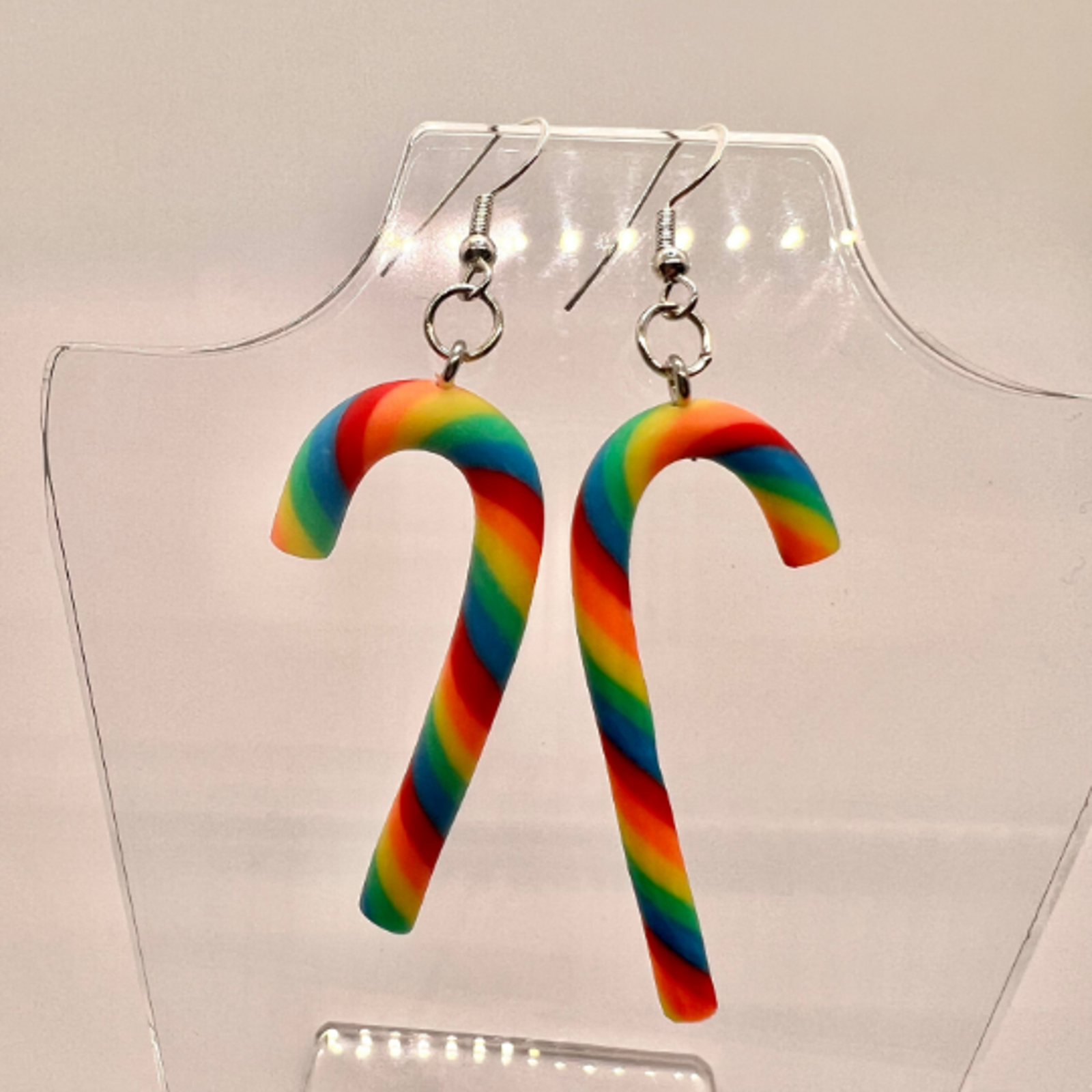 Rainbow Candy Cane Earrings  Christmas Earrings  Pride Earrings